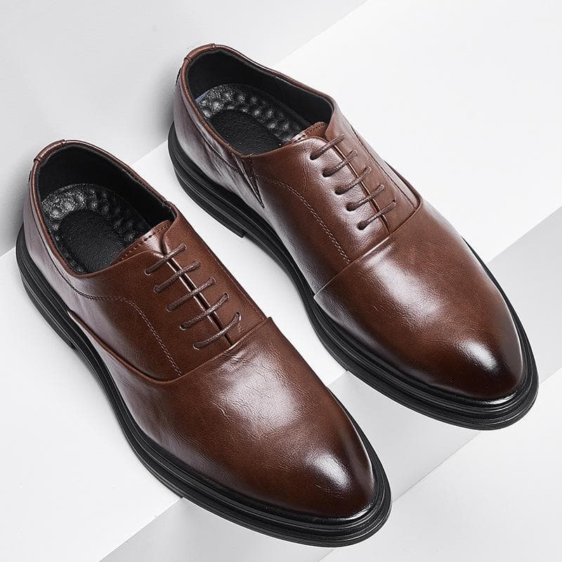 New Korean Style Men's Shoes Lacquered Business Casual Pointed Toe Leather Shoes for Men 46 brown
