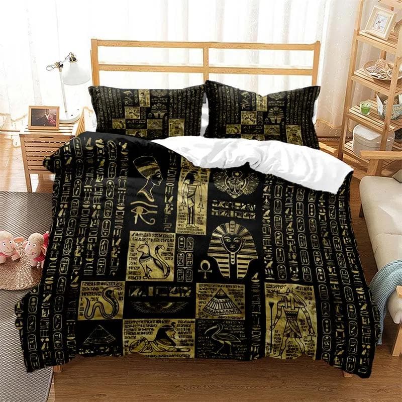 Mystery Egypt Egyptian Golden Anubis Print Bedding Set Duvet Cover with Pillowcase Comforter Bed Single Twin Full Queen Kid Gift EU King(240x220cm)