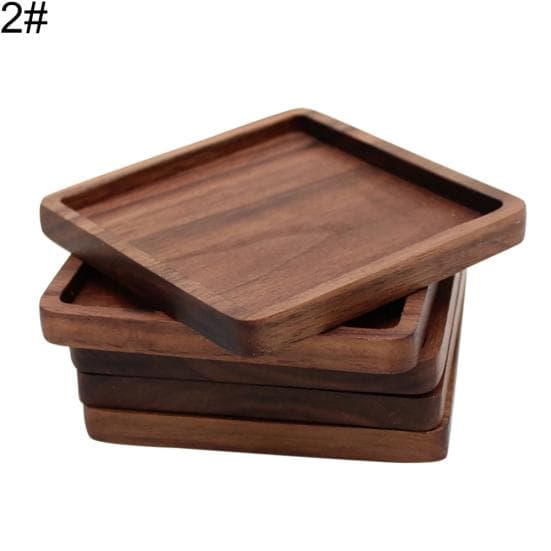 Round Square Cup Coaster Black Walnut Wood Insulation Dining Table Mug