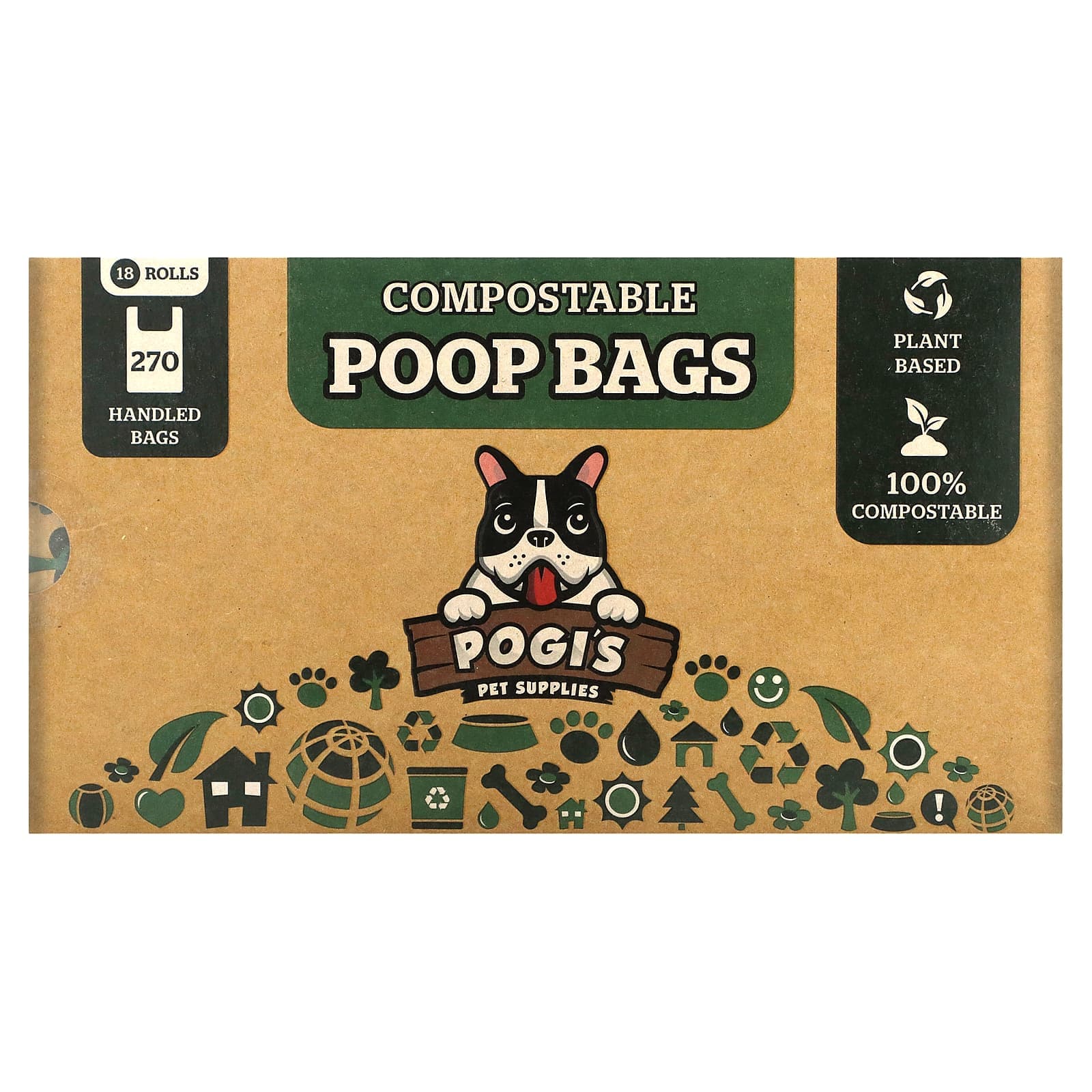 Pogi's Pet Supplies, Compostable Litter Bags, 18 Rolls, 270 Handle Bags