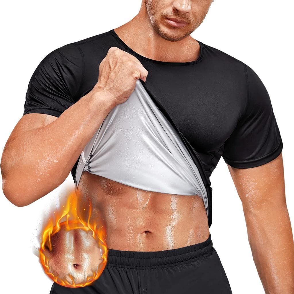 Men Sauna Sweat Vest Heat Trapping Compression T-Shirts Gym Sauna Suit Workout Tank Tops Shapewear Slimming Body Shaper Waist Trainer Fitness Shirt 2XL/3XL silver