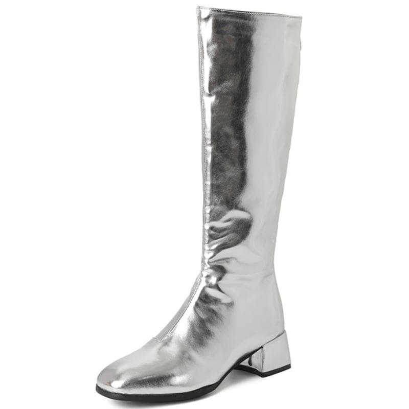 Women's Knee High Boots Winter Shoes 2024 Gold Silver Low Heeled Long Boot Ladies Party Footwear Shoes Large Size 45 Waterproof 45 silver