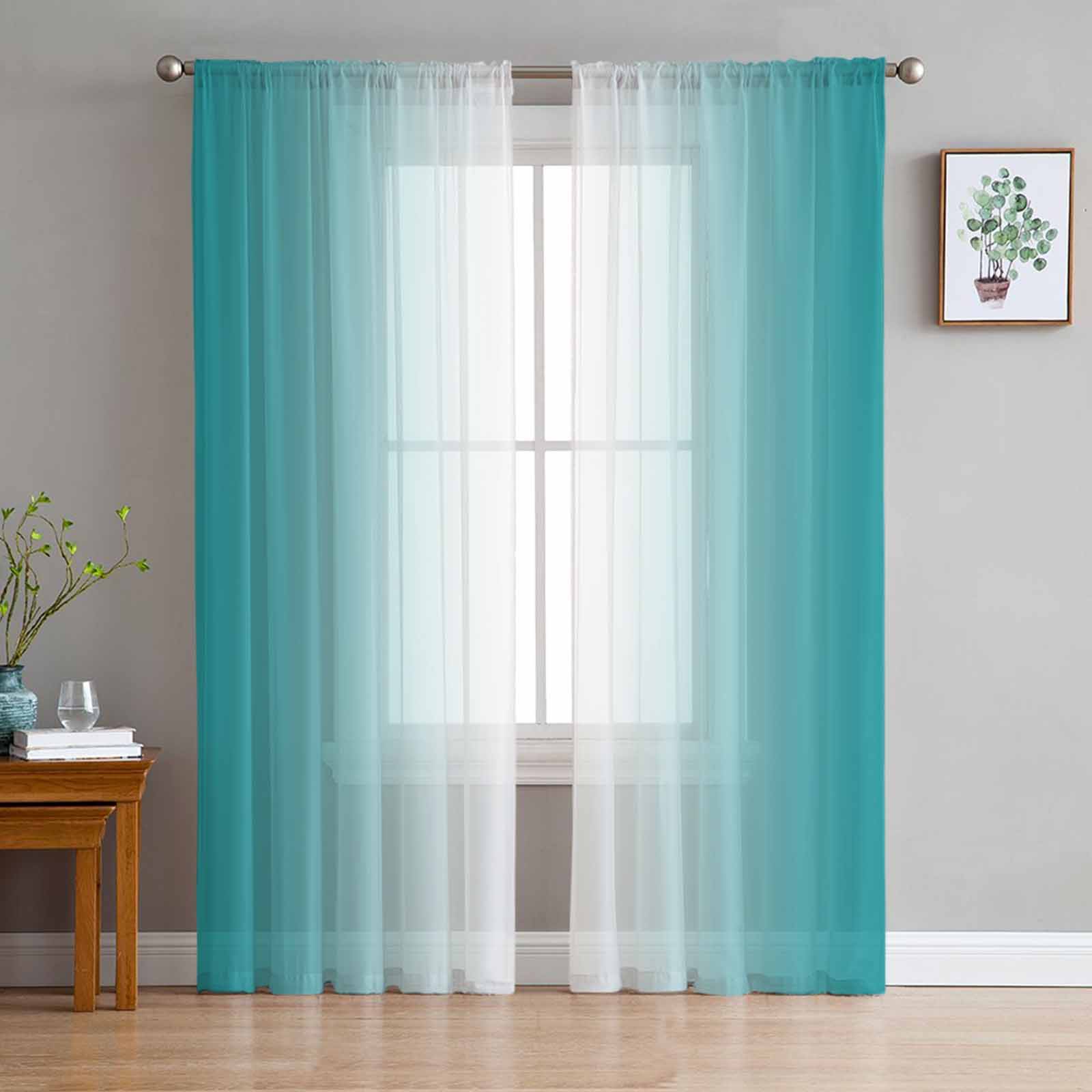 Duck Green And White Gradient Minimalist Window Tulle Curtains for Living Room Bedroom Hotel Luxury Decoration Sheer Curtains 135W x 244H(cm)