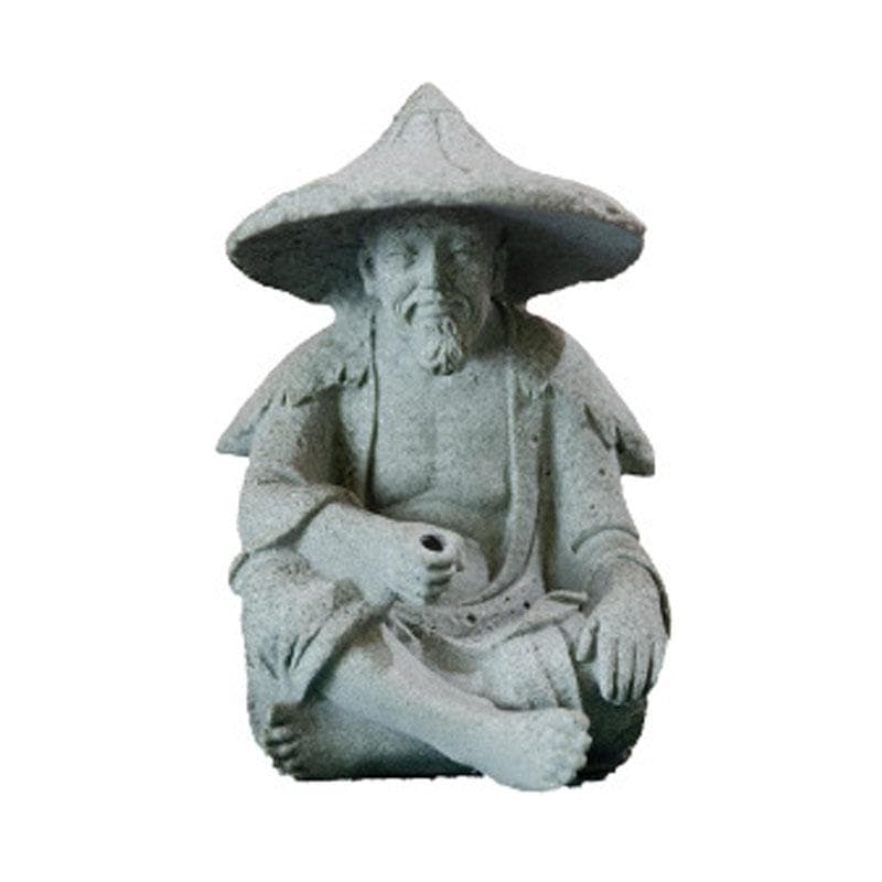 Fisherman Ornament Resin Unique Light Gray Old Man Fishing Statues for Rock Garden Ecological Fish