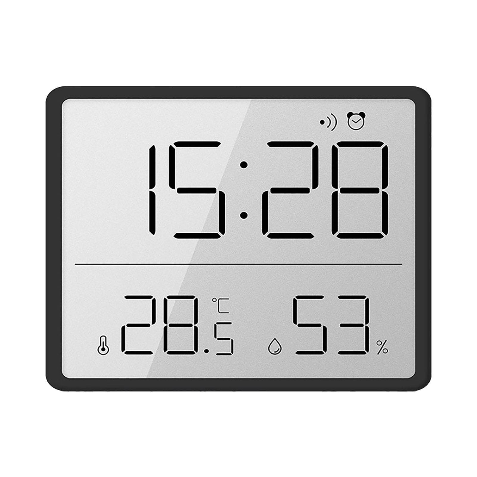 Digital Alarm Clock LCD Screen Temperature Humidity Time Display Electronic Clock for Home Bedroom black