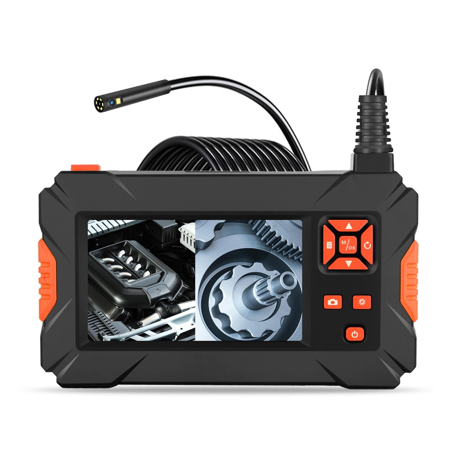 P130 High-Definition Sewer Pipe Industrial Endoscope Portable 4.3-Inch Full-Color High-Definition 2M Cable 5.5mm Dual Lens black/orange