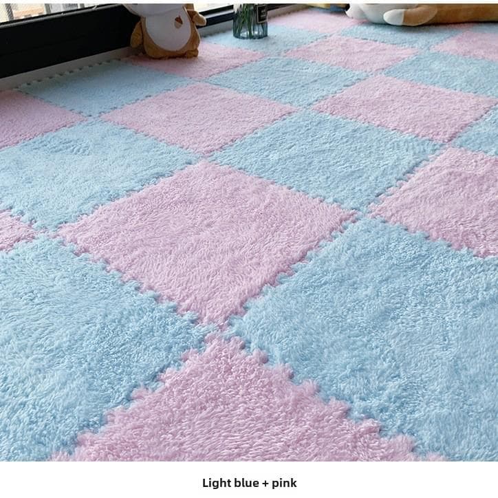 Elegant 2022 Dirt-Resistant Bedroom Carpet and Living Room Floor Mat for Master Bedroom and Bay Window. 30x30CM Thick 18pcs + Edging sky blue/pink