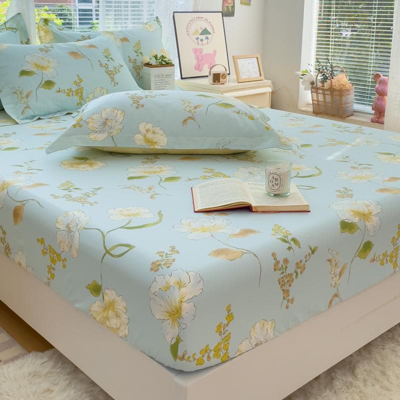 100%Cotton Bed Sheets Flower Printed Fitted Sheets For Bed Sábanas Para Camaqueen/King Bed Sheet Cotton(Without Pillowcase) Single90x200x25cm1pc