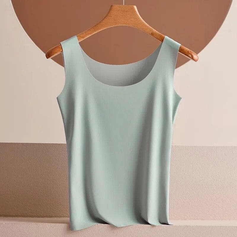 Summer Thin Seamless Ice Silk Tank Tops Women Slim Fit Sleeveless Bottoming Casual Tanks Camis Solid Office Lady Vests Top 30755 XXL green