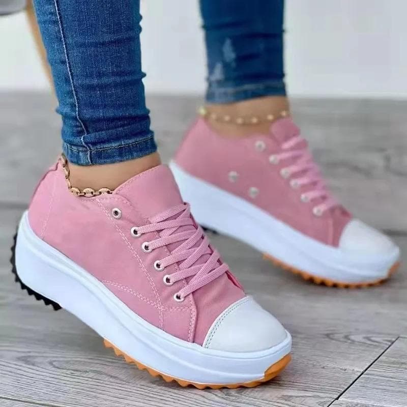 Speedy Classic White Canvas Shoes Women Sneakers Solid Lace-Up Casual Platform Shoes for Women 38