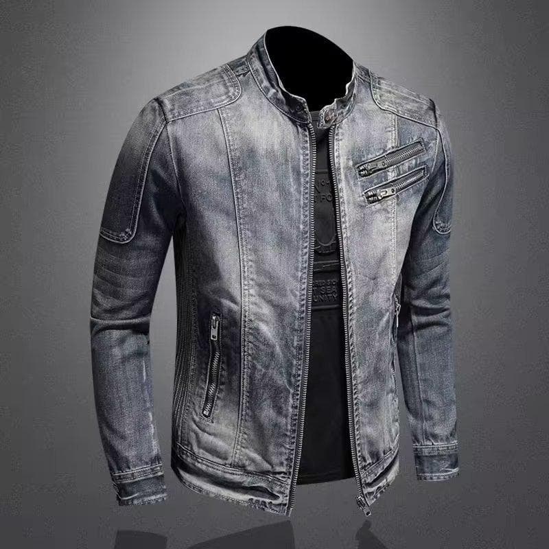 2024 Autumn Men Solid Color Denim Jackets Fashion Motorcycle Jeans Jackets Hommes Slim Fit Cotton Casual Coats Cowboy Outwear M