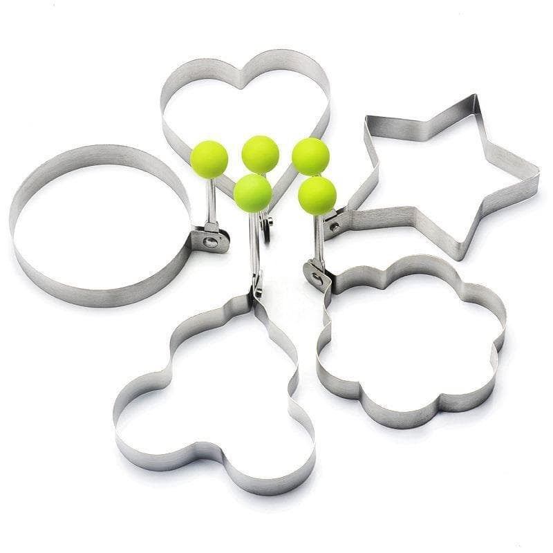 5PCS Thickened Stainless Steel Fryer Mold Lotus Egg Grinder Love Type Creative Molds Kitchen Tools 5 Style Shape silver