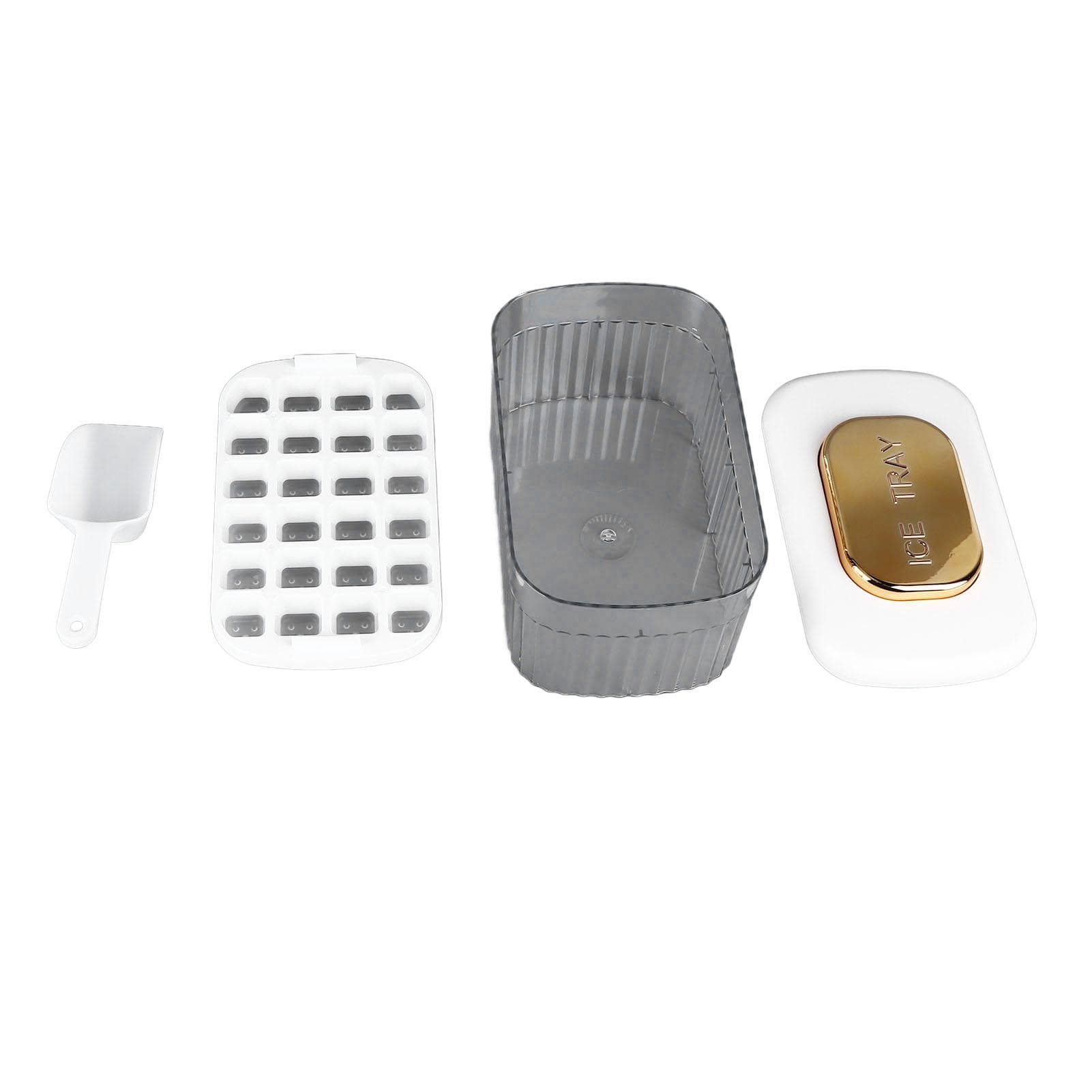 Ice Cubes Tray Easy Release 24 Grids Large Capacity Ice Tray Mould with Lid Bin Scoop for Cocktail White