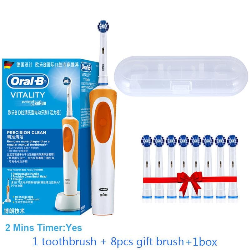Oral B Dual Clean Electric Toothbrush Rotation Vibration Type Rechargeable Oral B Tooth Brush with 8 Brush Heads + Storage Box