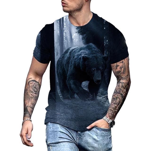 Big Bear 3D Print Summer Men's Round Neck T-shirt Casual Short Sleeve Oversized Pullover Fashion Streetwear Trend Men Clothing M