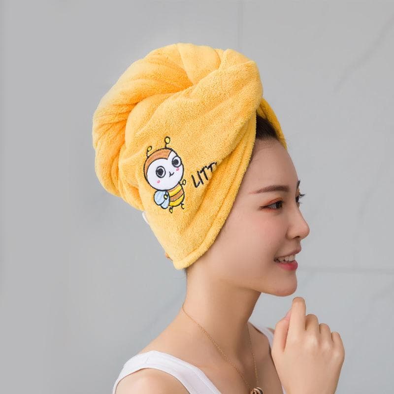 Magic Shower Hat Made of Microfiber, Embroidery Towel, Bath Caps, A Hat for Dry Hair, A Quick -drying Soft Hat for A Lady, A Turban on His Head 25*65 yellow