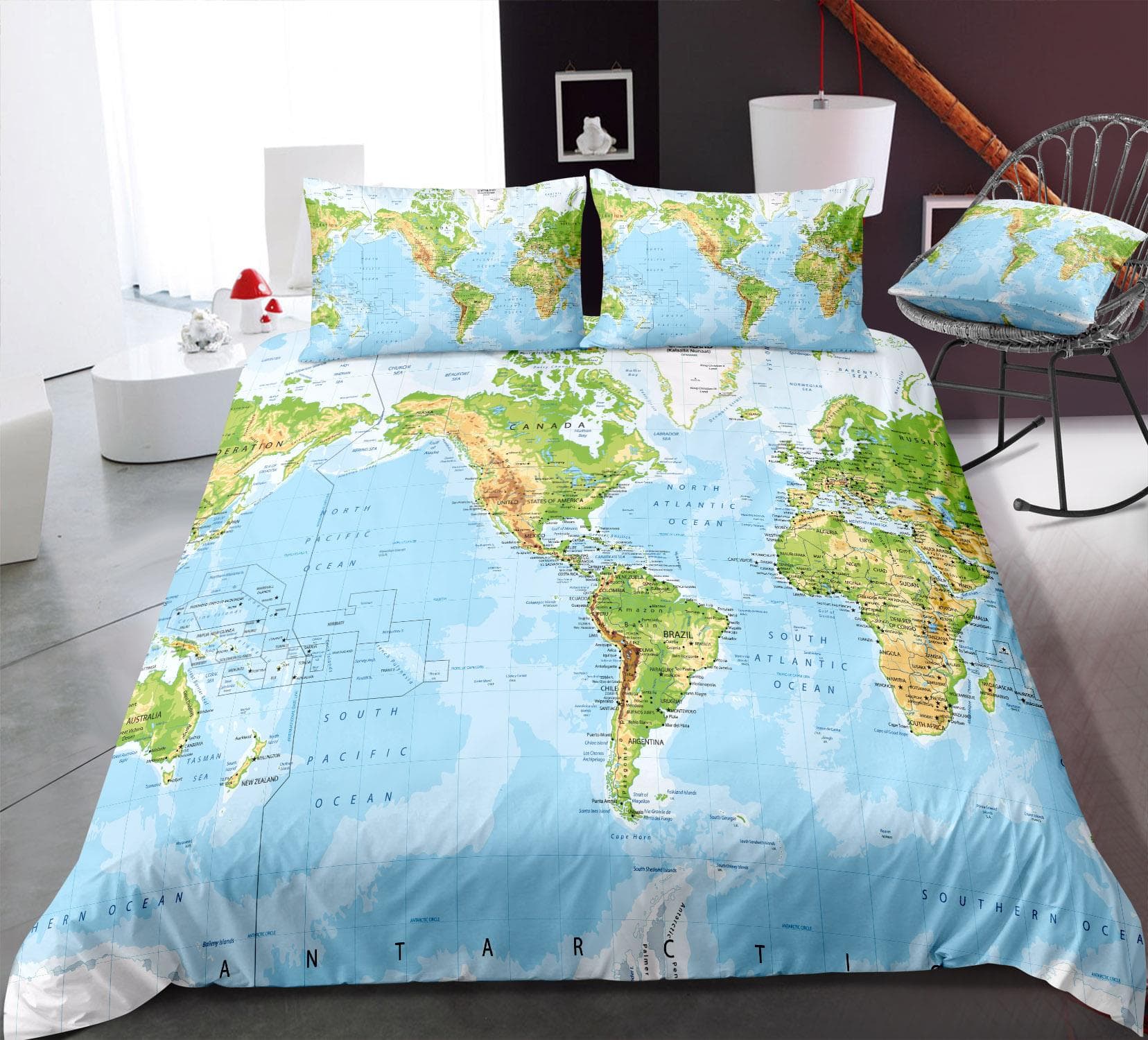 Map Print Duvet Cover Set with Pillowcase Quilt Cover Luxury Bedding Suit Man Woman King Size Bedding Home Textiles AU Single 140x210cm