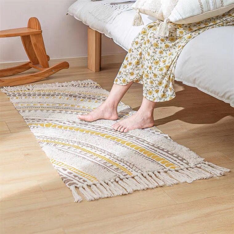 Nordic Tassel Knit Rug Ethnic Carpet Small Rug 60x90cm Bedroom Kitchen Rugs Living Room Washable Mat Boho Retro Home Decoration 60x90cm 23.6x35.4in