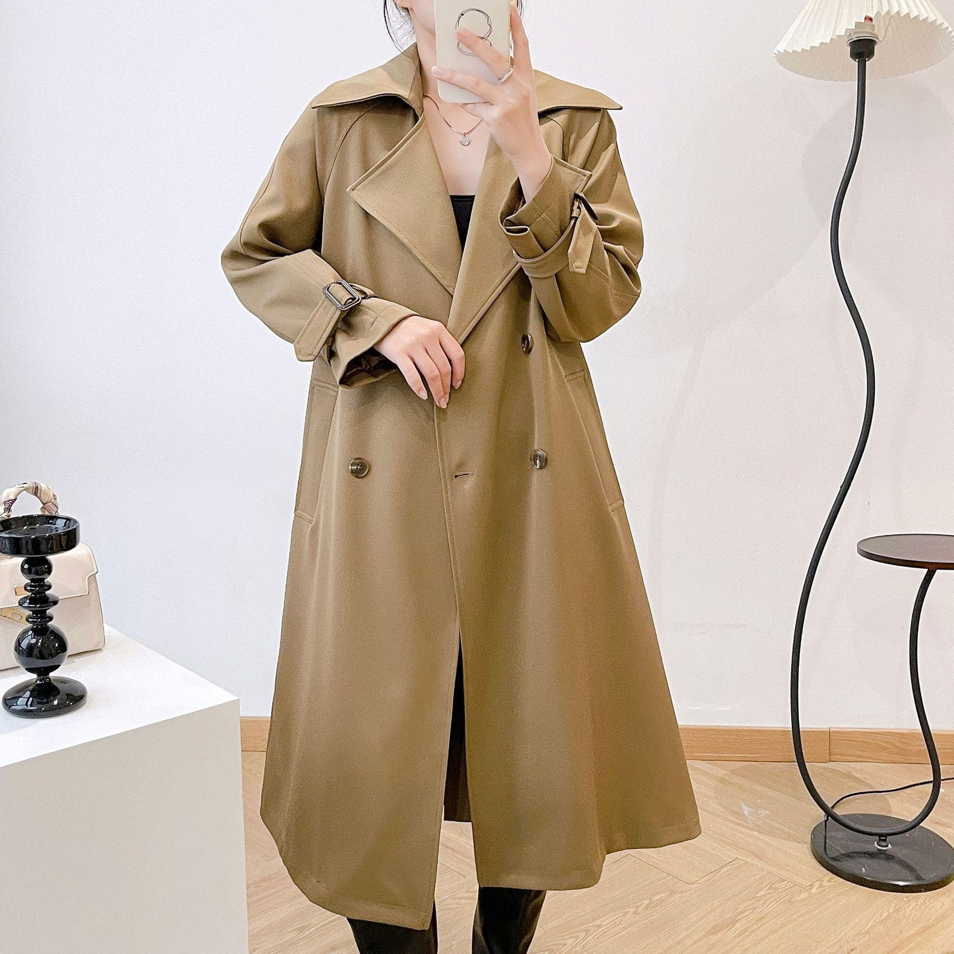 Spring and Autumn New Women's Clothing Draping Windbreaker Women's Loose Large Size Long Belted Commuting Jacket XL