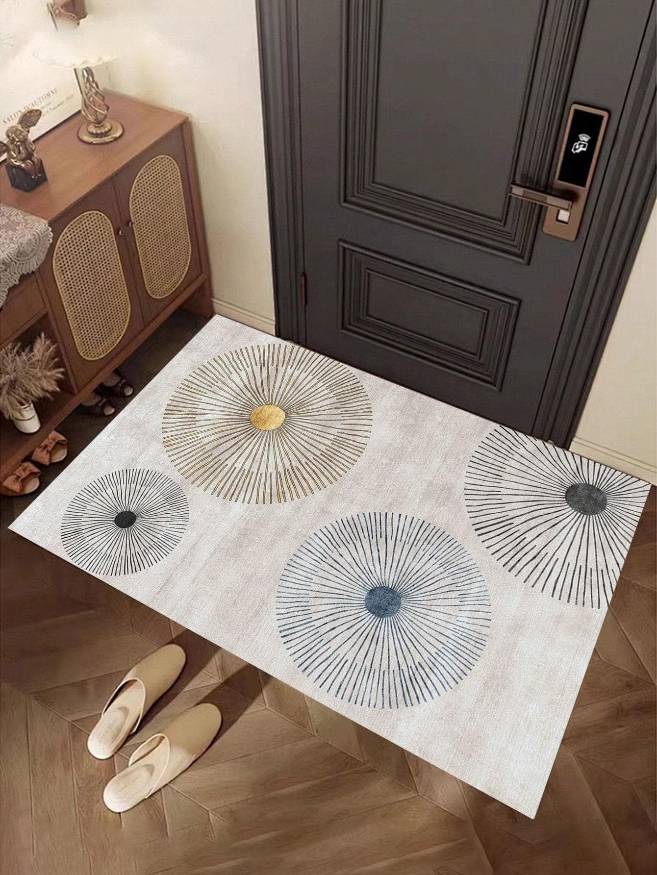 1pc Blue Ombre Graffiti Geometric Blocks Design Living Room Carpet Modern & Minimalist Floor Mat Mat For Bedroom Decor 40x60cm