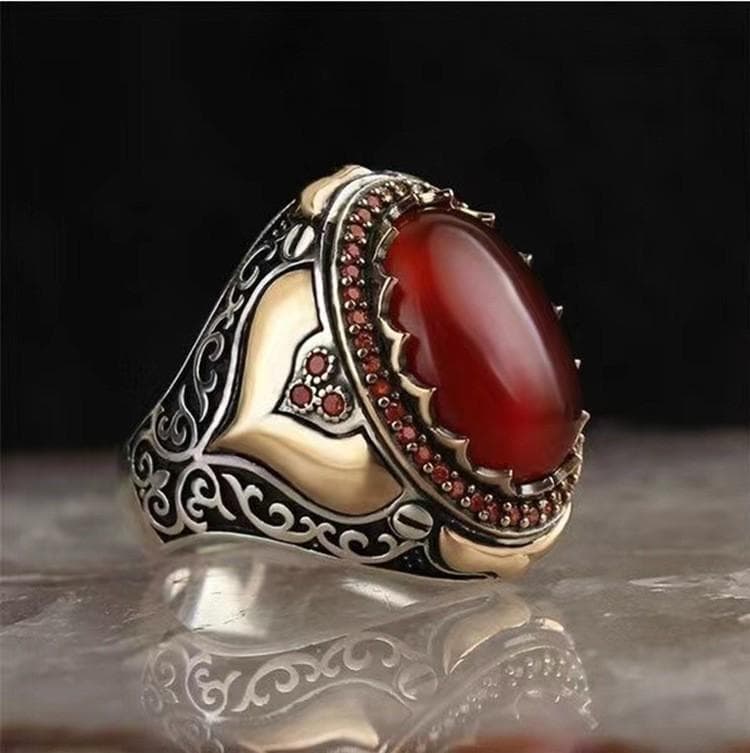 2023 New Inlaid Red Emerald Men's Ring Turkey Retro Domineering Personality Ring To Attend The Banquet High-quality Jewelry 11