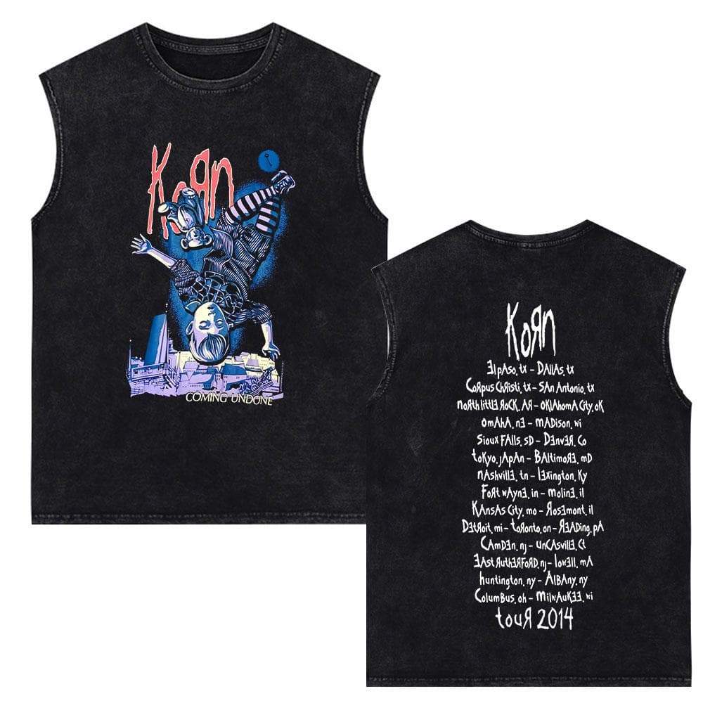 Korn Follow The Leader Rock Band Vintage Washed Tank Tops Men's Gothic Sleeveless Vest Cotton Oversized T-shirts XL