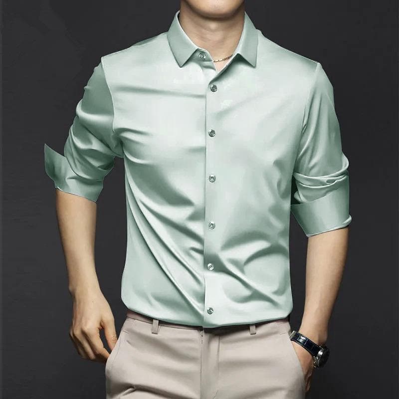 New Stretch Anti-Wrinkle Men's Shirts Long Sleeve Dress Shirts for Men Slim Fit Social Business Blouse White Shirt 6XL M light green