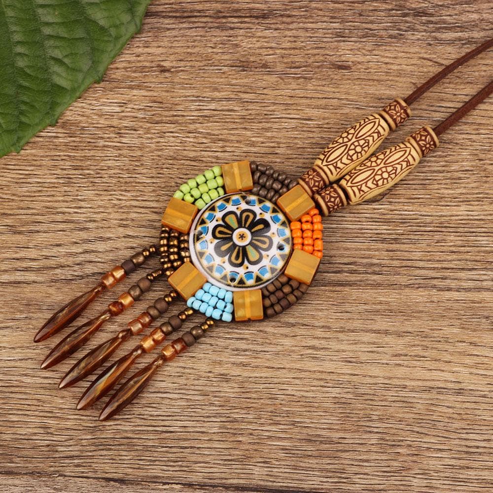 Ethnic style Nepalese jewelry, leather necklace, exotic design, hand woven vintage Bohemian items