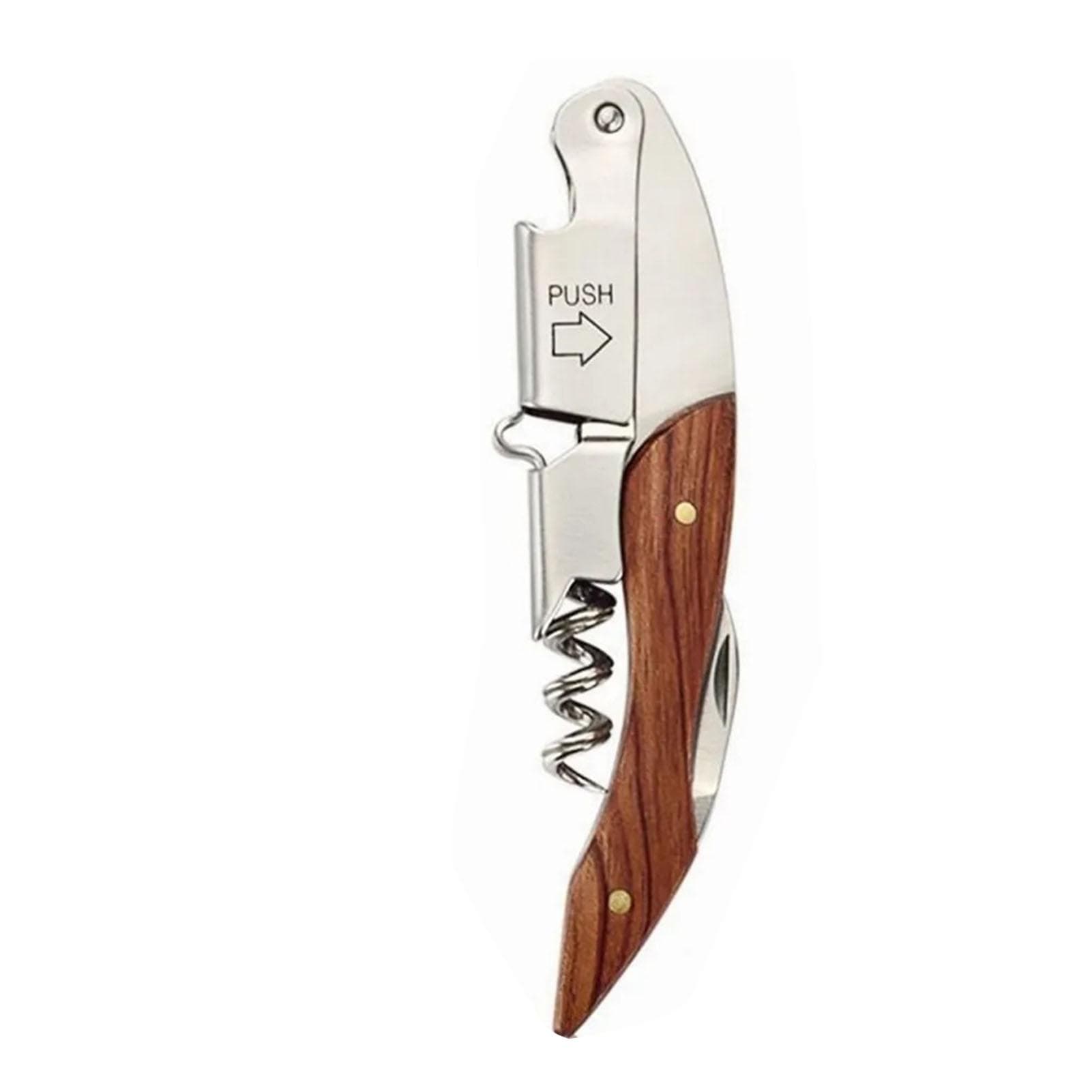 Wine Bottle Opener Corkscrew Stainless Steel Wood Easy Grip Portable Tool for Home
