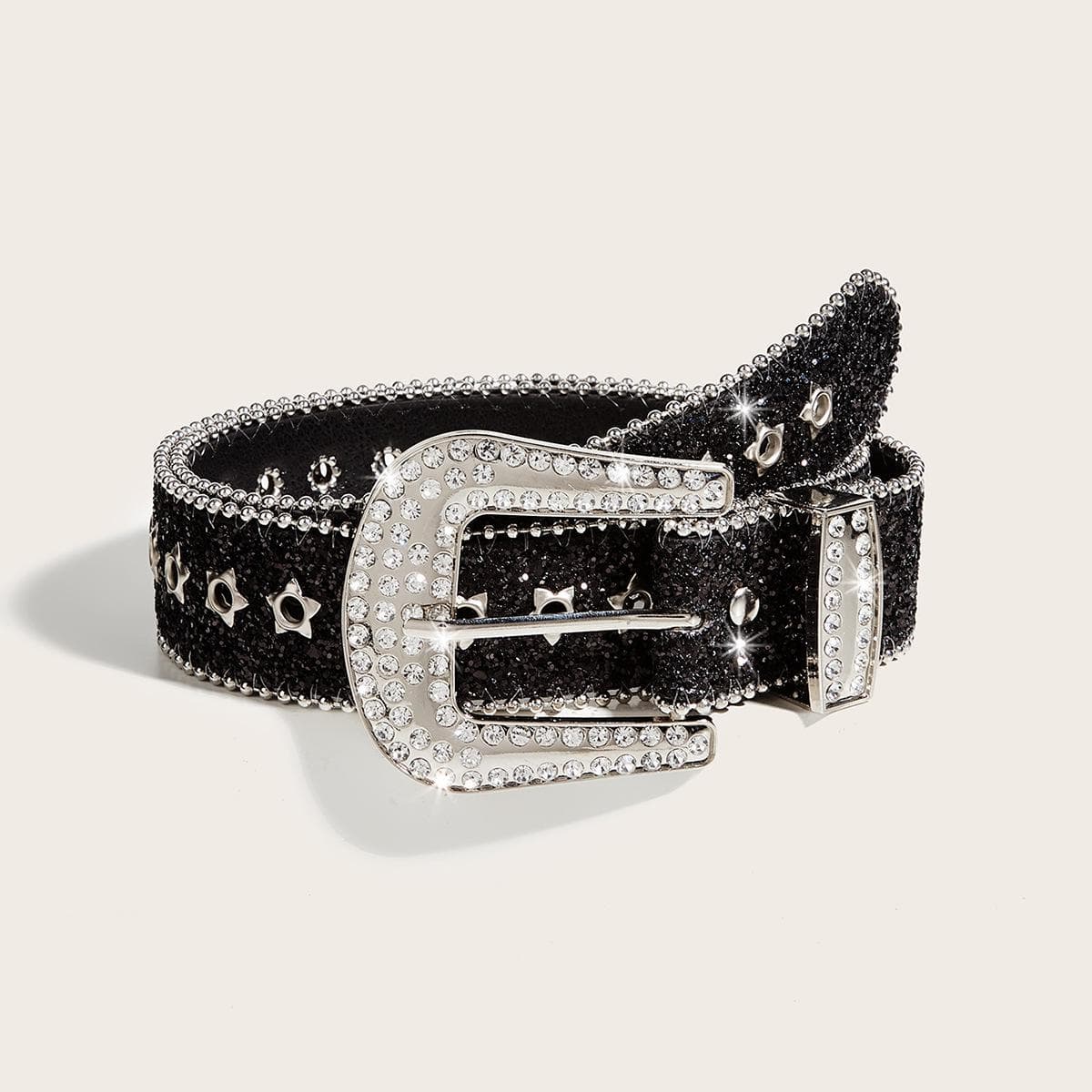 Women's Wide Rhinestone Belt – European & American Fashion Sequin Design Waistband black