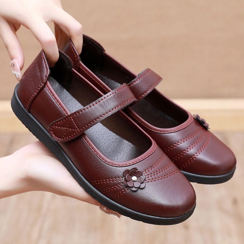 Comfortable Single Shoe, Anti Slip Flat Bottom, Middle-aged and Elderly Women's Shoes, Spring and Autumn Leather Shoes, Elderly Shoes 41 brown