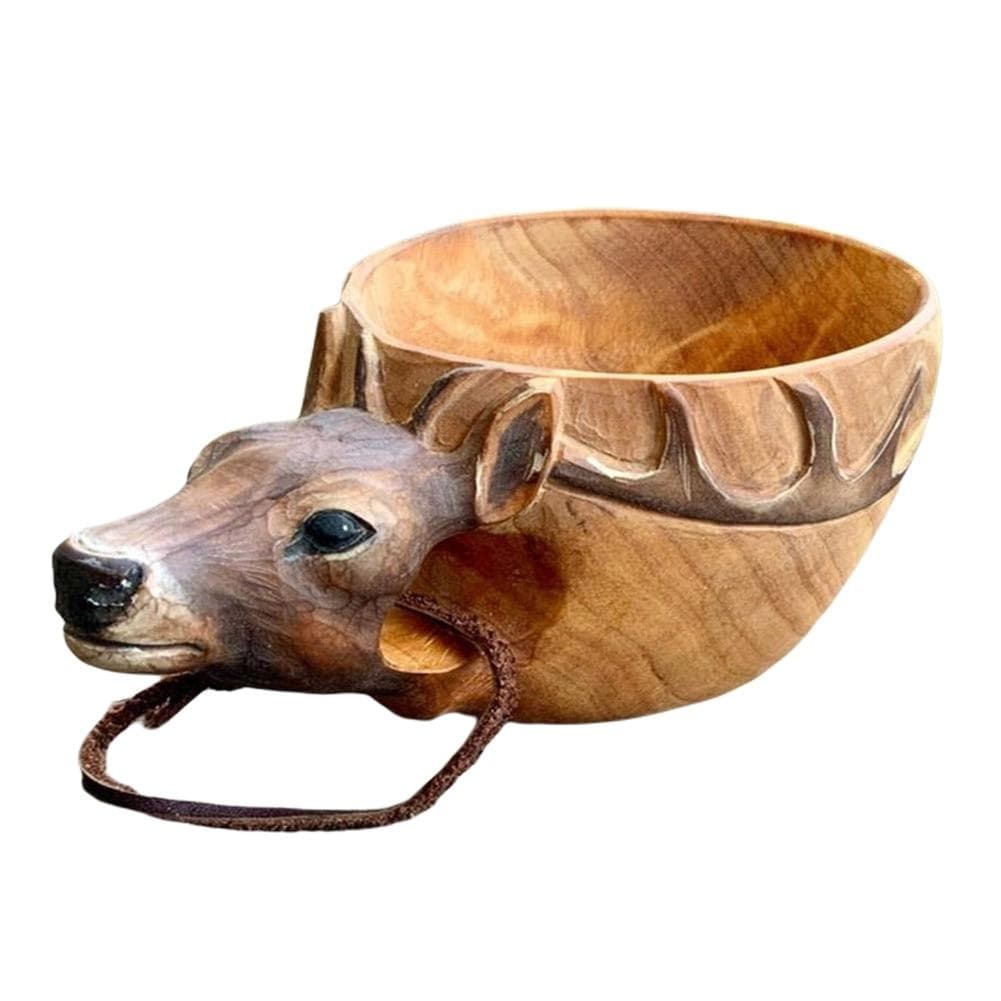 Portable Hand Carved Wooden Mug Various Animal Head Shape Cup Outdoor Camping Drinking Cup Kitchen Accessories