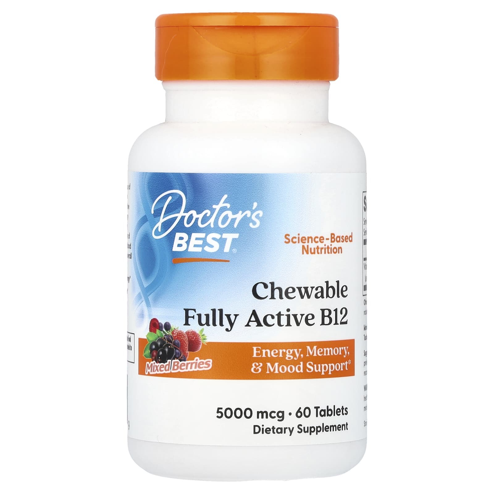 Doctor's Best, Chewable Full Active B12, Mixed Berry, 5,000 mcg, 60 tablets