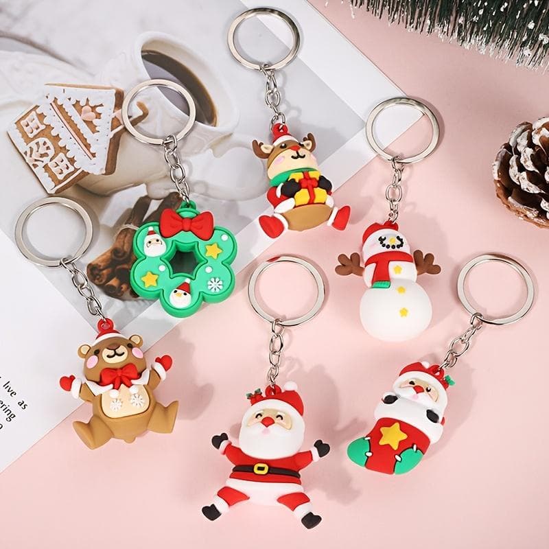 6pcs Christmas Cute Santa Claus Key Chain Pendants, Cartoon Snowman Key Chain Pendants, Christmas Gifts for Friends, Christmas Party Decorations Pack of 6