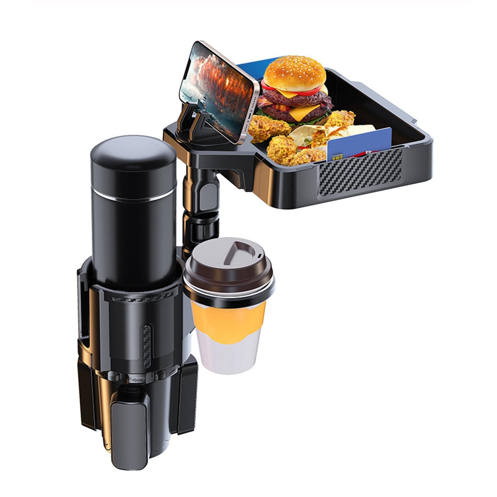 Cup Holder Tray for Car Dual Cap Holder 4IN1 Adjustable Car Cup Holder Multifunctional Car Drink S black