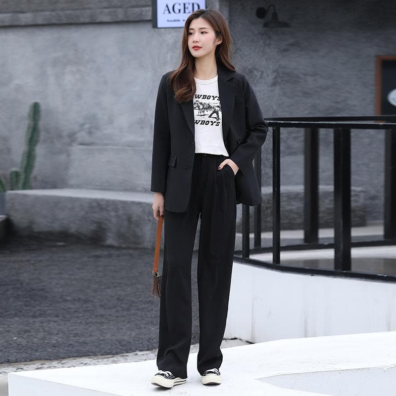 Spring and Autumn Xiaoxi Jacket Women's Medium Long New Korean Style Jacket Women's Casual Black Loose Little Suit 2XL