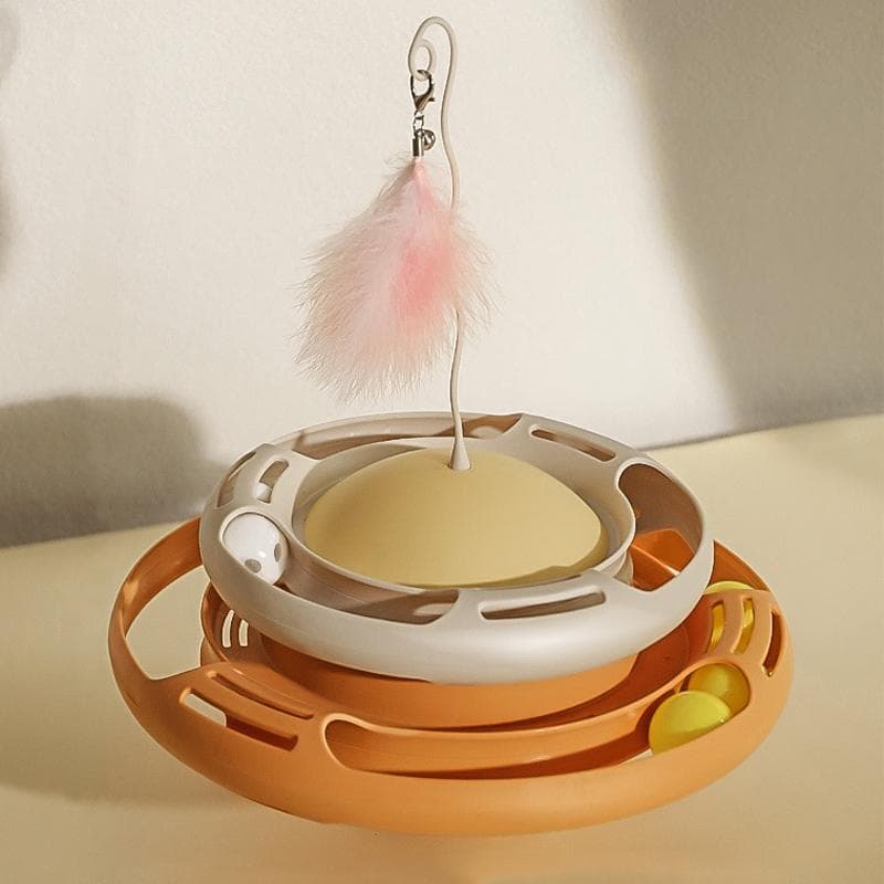 Cat Turntable Toy Interactive Funny Feather Circular Turntable Kitten Toys for Cats Kittens White