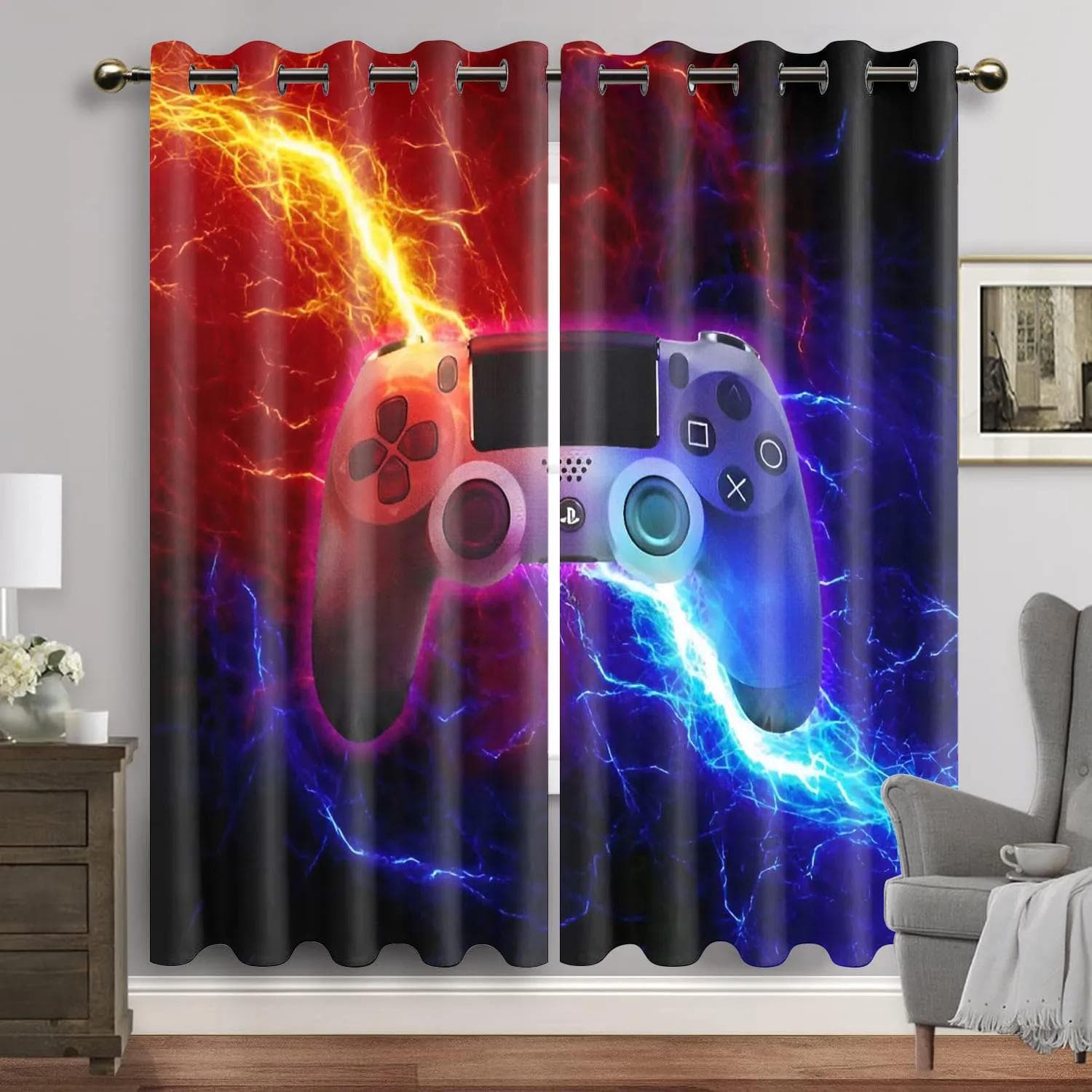 Cartoon Video Game Controller Playing Window Curtains for Bedroom Living Room Home Decor Luxury Valance Curtains for Kitchen 1x50W60H(CM)&Hook