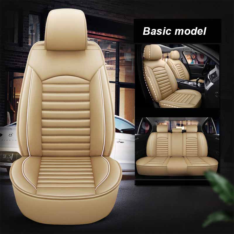 Five-seat Full Envelope Car Cushion Four Seasons Universal Car Seat Cover Leather Wear-resistant Dirty Breathable Car Seat Cover Basic model beige