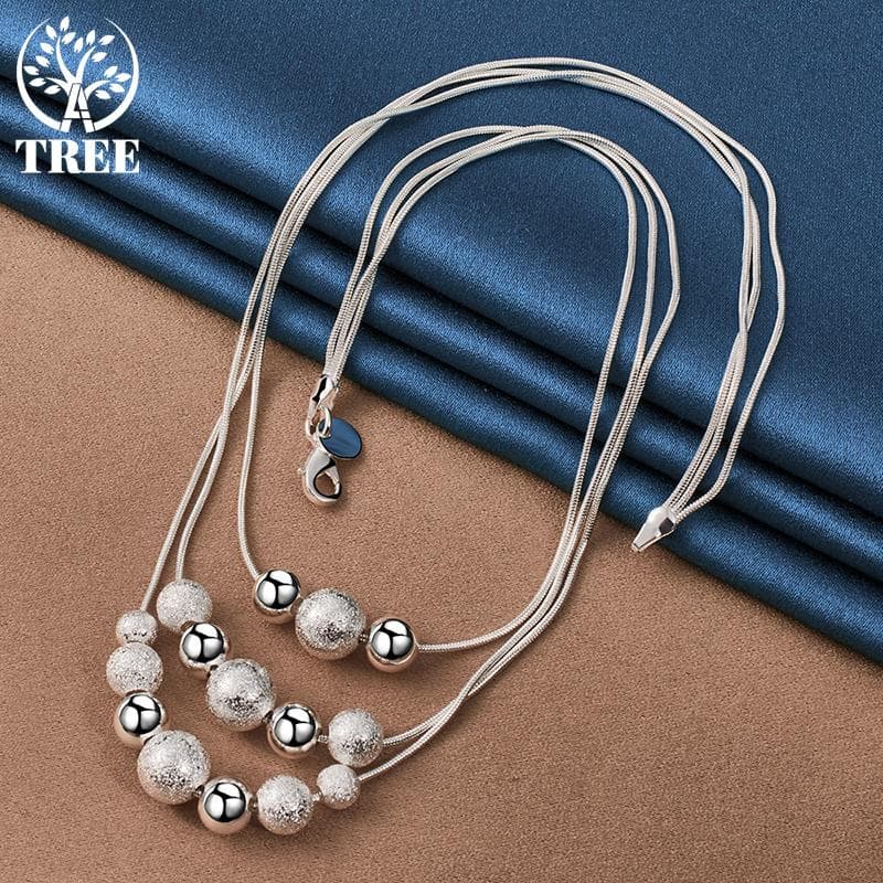 925 Sterling Silver Three Snake Chain Matte Smooth Pendant Necklace Jewelry 45cm