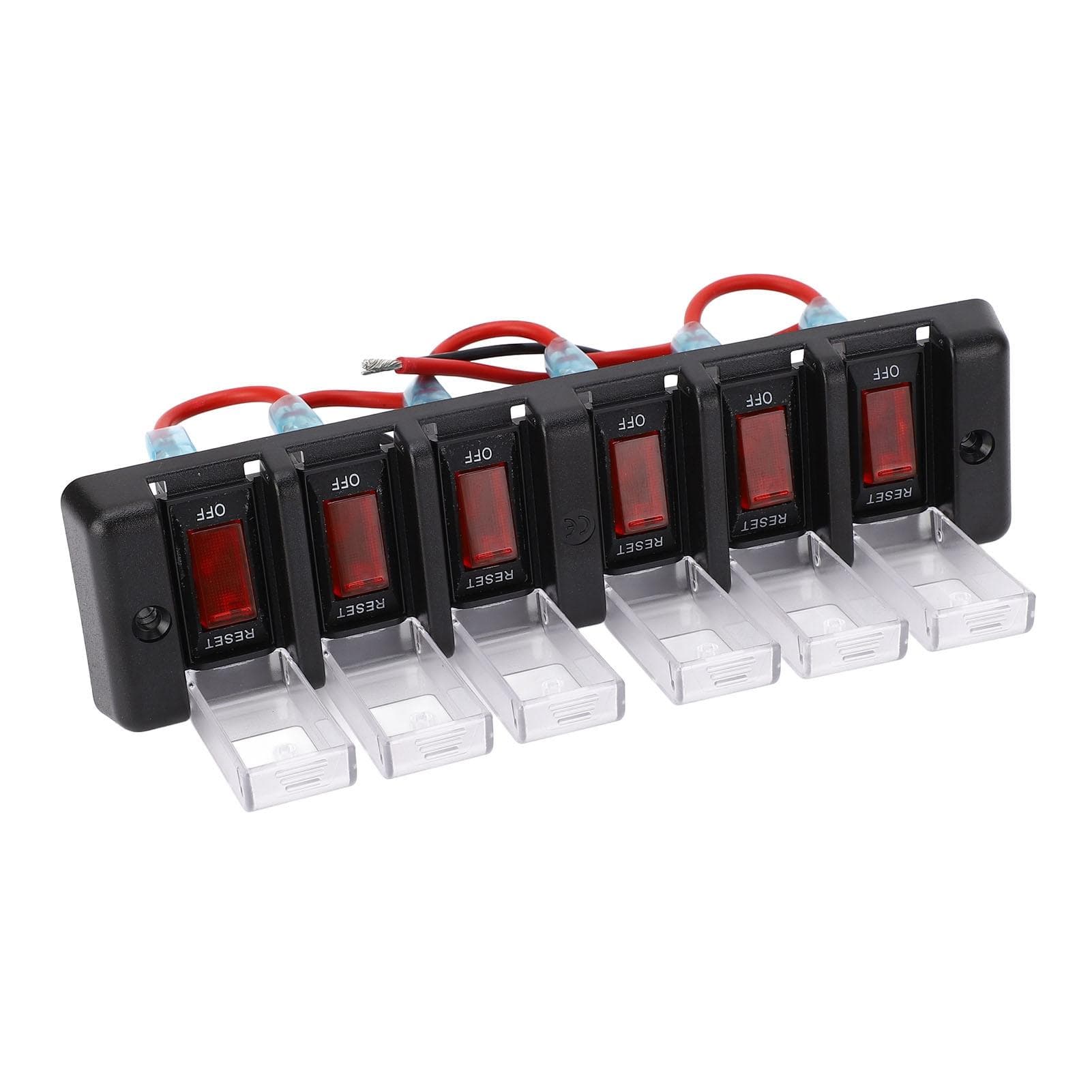 6 Gang Switch Panel Pre Wired Rocker Switch with Overload Protection Red LED On Off Circuit Control