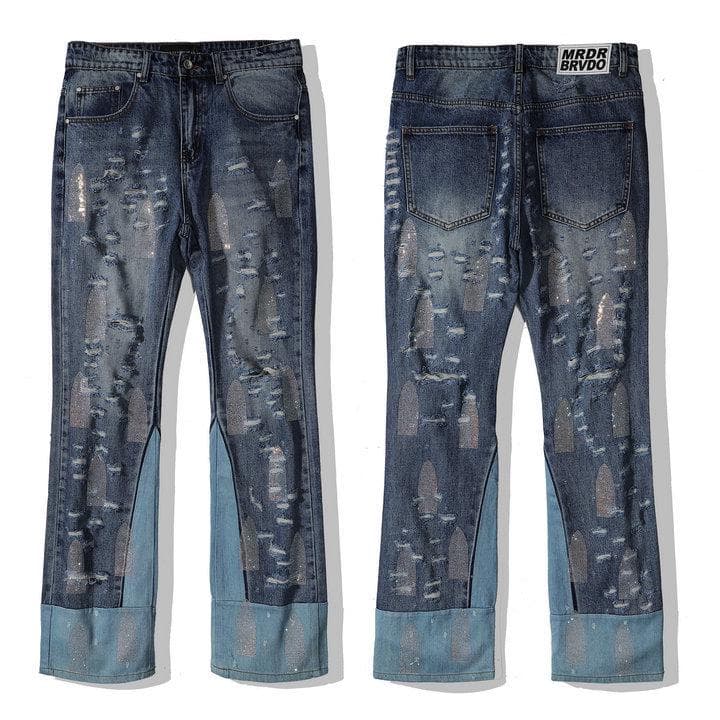 WHO DECIDES WAR Men's Light Luxury Spring/Summer Loose Diamond Bullet Jeans 32 blue