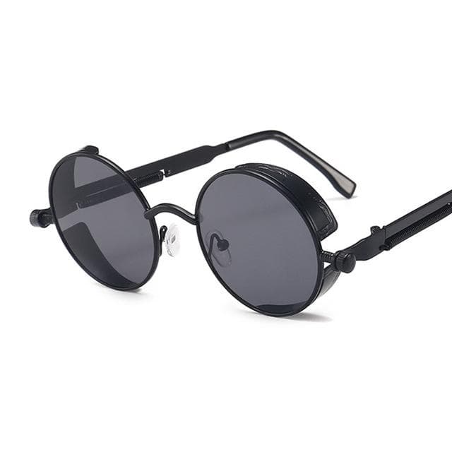 Classic Gothic Steampunk Sunglasses Men Women Vintage Round Metal Frame Sun Glasses black/grey