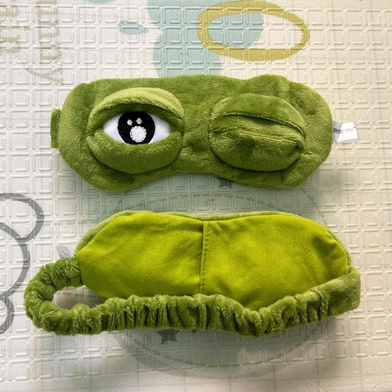 Sad Frog Sleep Mask Eyeshade Plush Eye Cover Travel Relax Gift Blindfold Cute Patches Cartoon Sleeping Mask for Kid Adult green