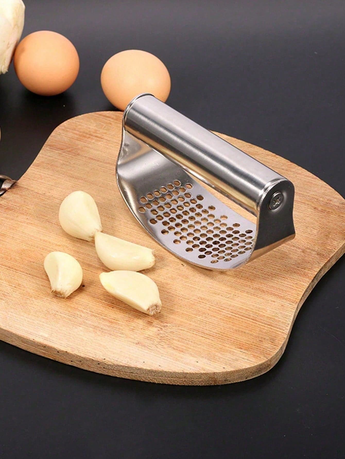 1pc Stainless Steel Garlic Press And Manual Fruit And Vegetable Masher, Easy To Use And Clean 1 Piece silver