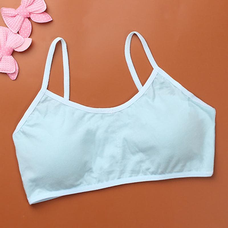 Girls Soft Underwear Cotton Bras Kids Sports Teenage Children Solid Color Tank Tops blue