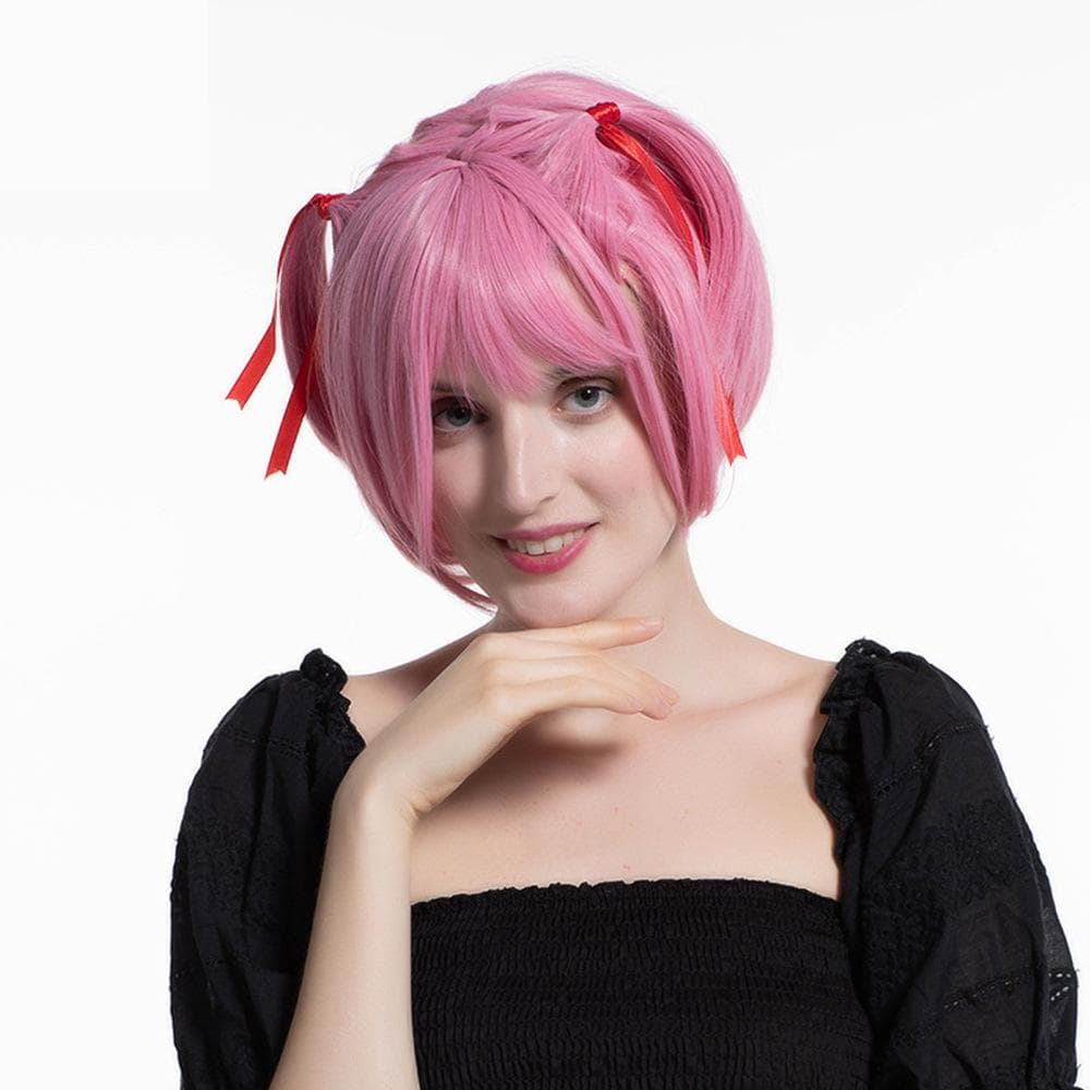 Game DDLC Doki Doki Literature Club Natsuki Wigs Pink Short Heat Resistant Synthetic Hair Party Cosplay Wig + Wig Cap pink