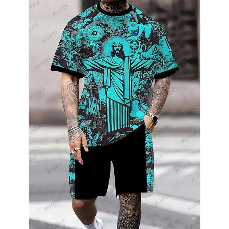 Summer Brazil Jesus Special Edition Football Jersey T-shirt+Shorts Set Sports Training Uniform Casual Kids/Adult Outfit M