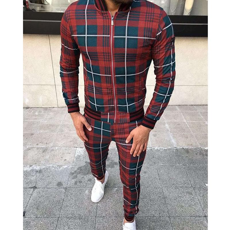Tracksuit Men Sportsuits Gentlemen Set Zipper jacket suit Long Sleeve stripe Coat+Pants Gyms Men Set Casual Sportswear Suit XL