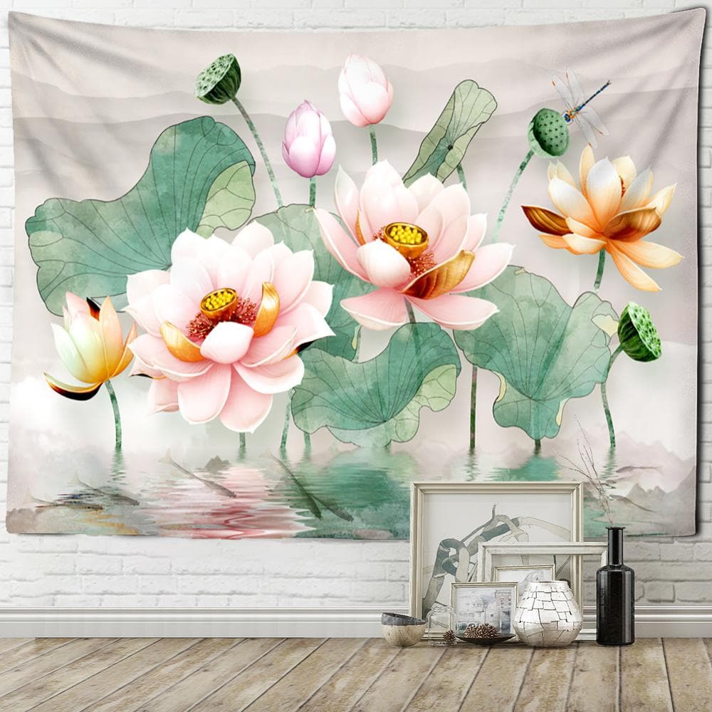 Dead Leaves Lotus Koi Tapestry Wall Hanging Art Nature Plant Hippie Tapiz Home Decor Background Fabric 95x70cm